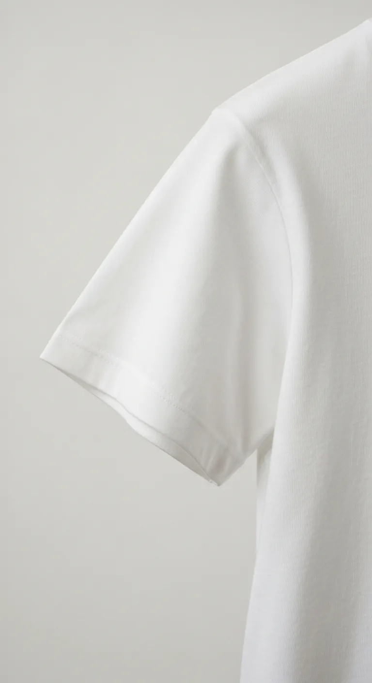 Junior Street Tee. White folded crew-neck tee flat-lay on warm grey backdrop.